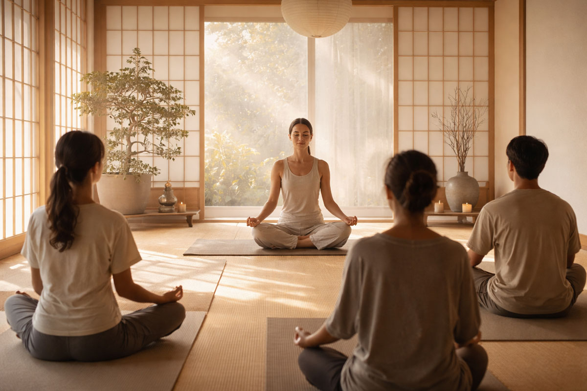 Yoga Klasse im Schneidersitz