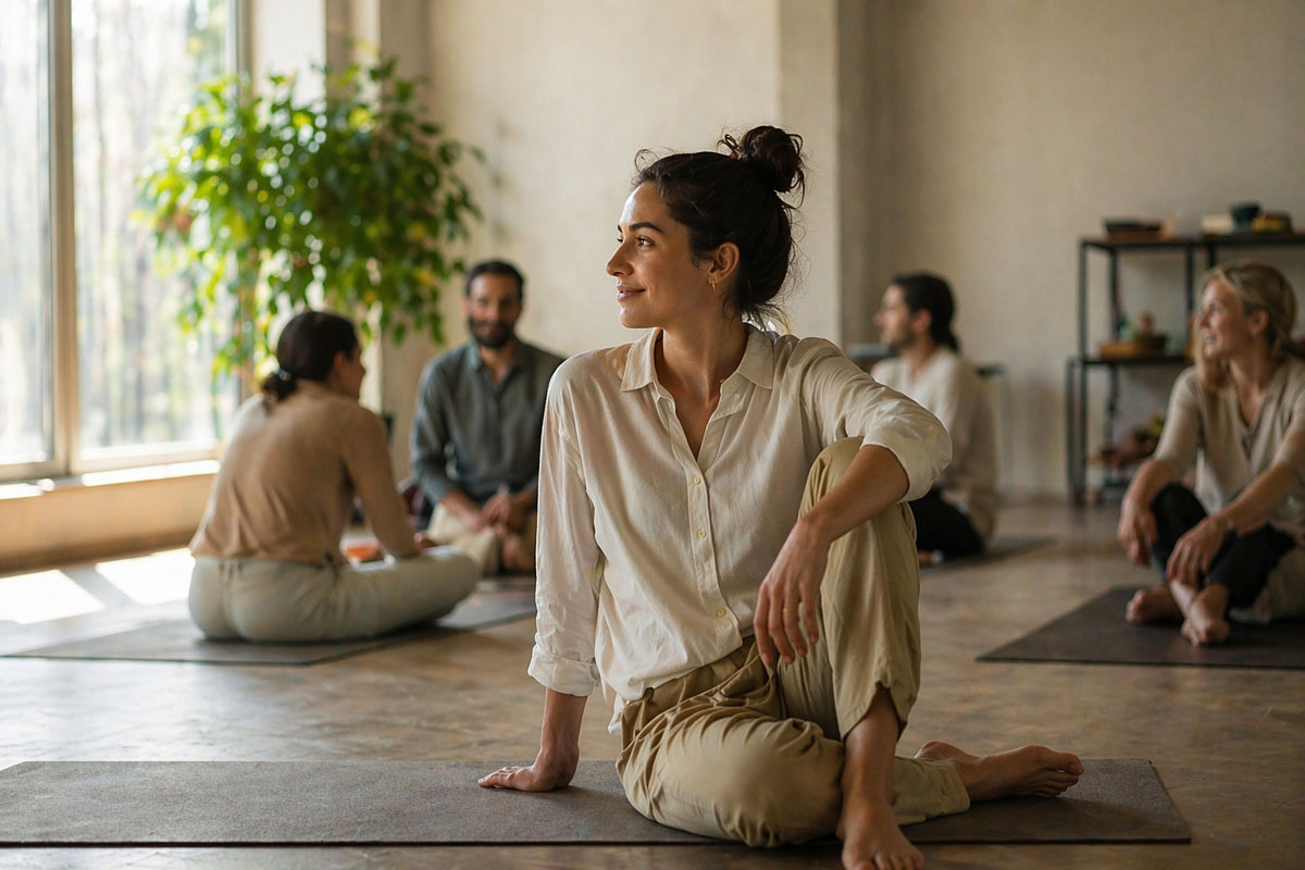 Frau beim Yoga Retreat
