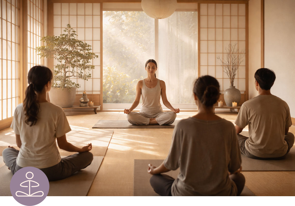 Yoga Klasse im Schneidersitz