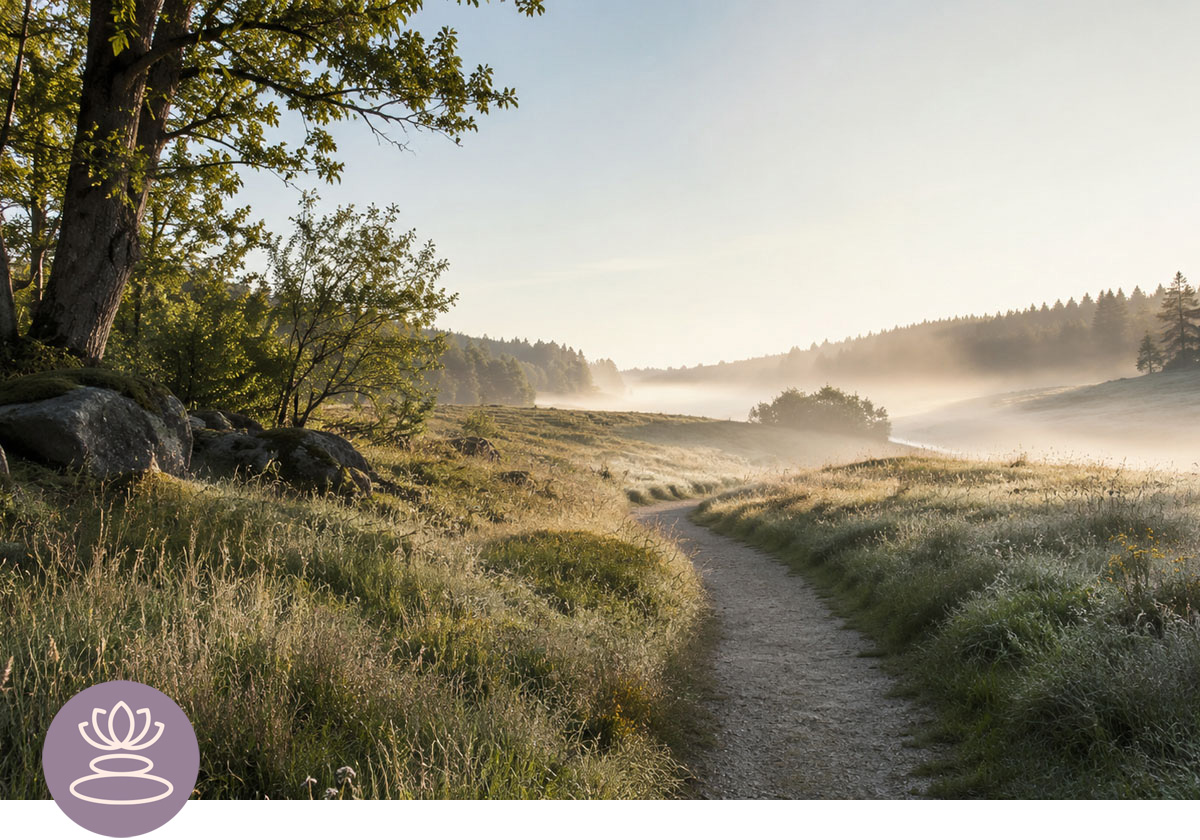 Beruhigende Landschaft mit Morgennebel als Symbolbild für Neurosystemische Integration