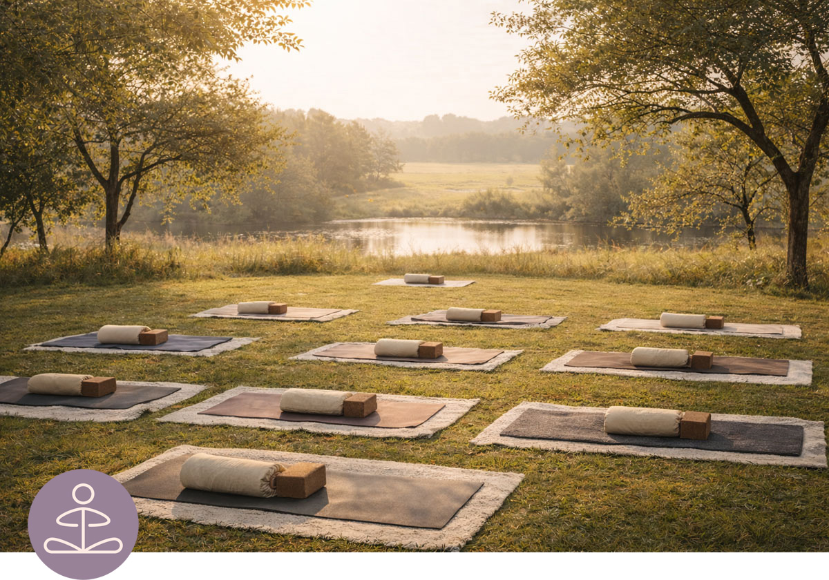 Yogamatten auf Wiese – Open Air Yoga & Frühstück