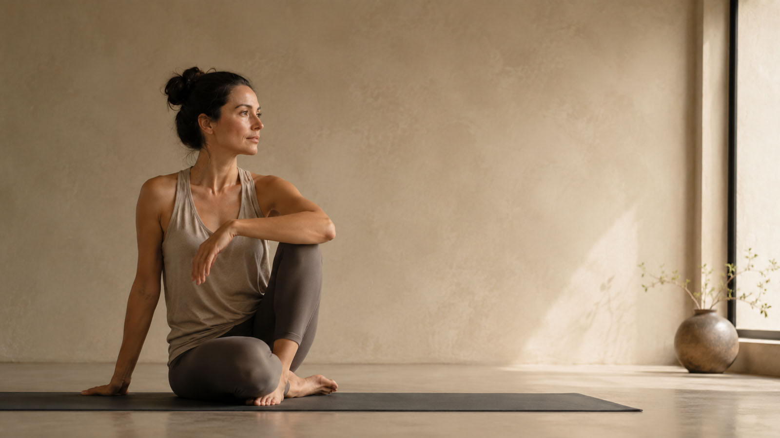 Frau beim Yoga-MA in einem ruhigen Raum